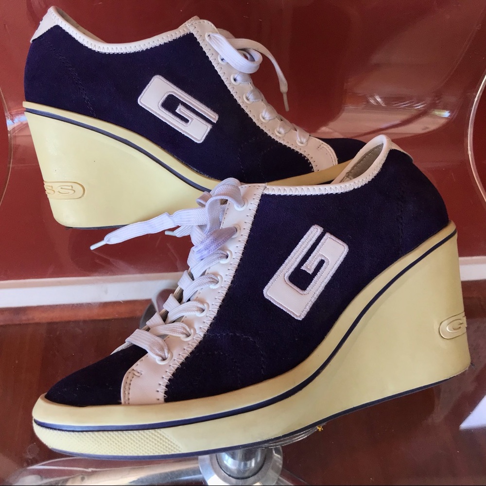 GUESS “Jacie Lynn” Suede Sneaker Wedge Platforms